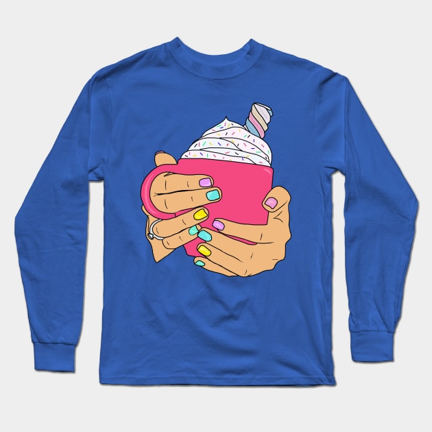 Hands Holding Hot Chocolate Long Sleeve T-Shirt by By Diane Maclaine